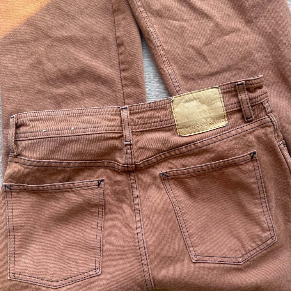 B SIDES Raw Hem Terracotta Wide Straight Leg Jeans